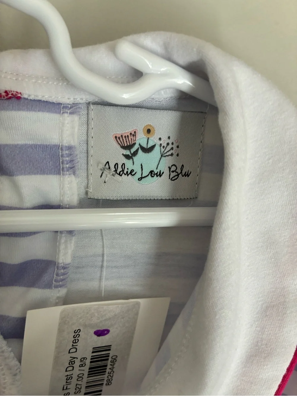 NEW Addie Lou Blue Back to School Apple Pink Purple Striped Dress Size 8/9